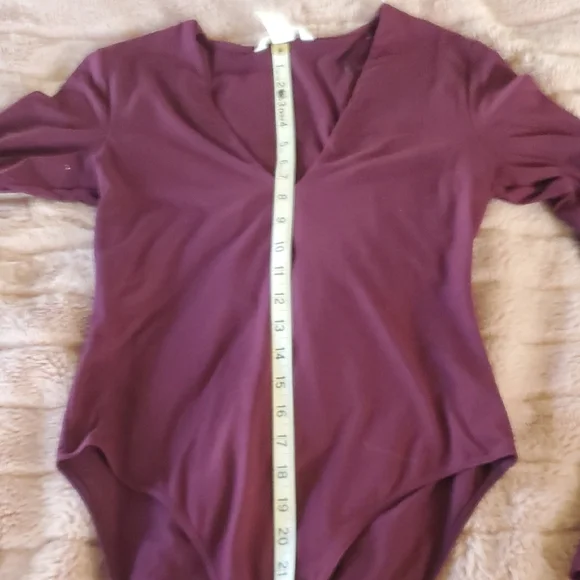 Women's Long Sleeve V-Neck Bodysuit - Purple - Picture 5 of 7